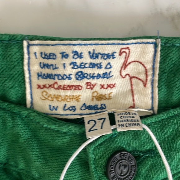 NWT Free People SR vs. Sandrine Rose women 27 green cotton/flax jeans very soft - Picture 3 of 11